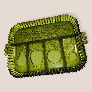VTG 1970s Indiana Glass Co. Green Sectional Relish Tray